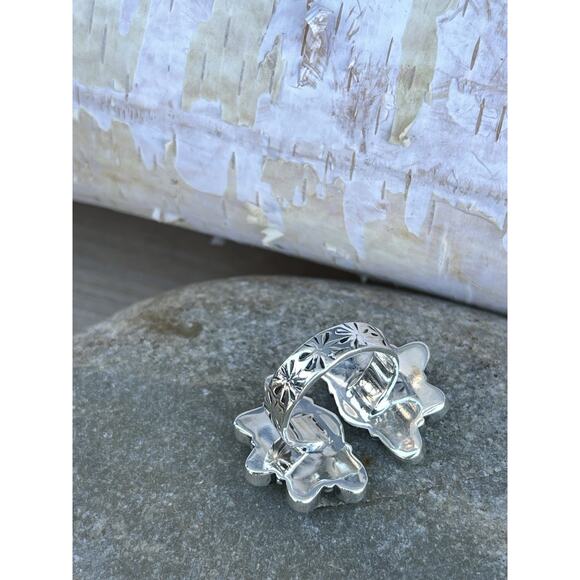 Turquoise Cluster Statement Ring Sterling Silver Southwestern Adjustable 5.5-8 - Picture 4 of 12